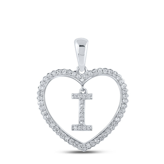 0.24 Ctw Natural Diamond Heart Dangle Initial Letter I Pendant in 10k White Gold