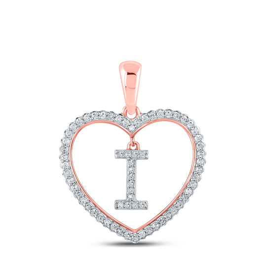 0.26 Ctw Natural Diamond Heart Dangle Initial Letter I Pendant in 10k Rose Gold