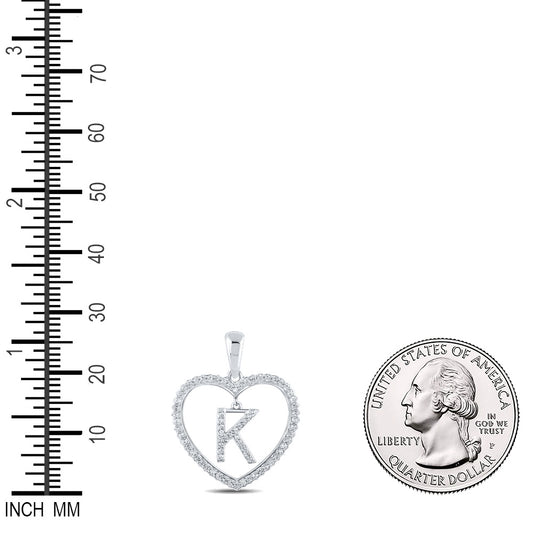 0.28 Ctw Natural Diamond Heart Dangle Initial Letter K Pendant in 10k White Gold