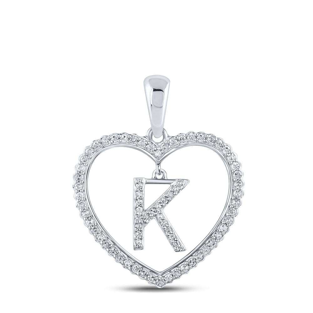 0.28 Ctw Natural Diamond Heart Dangle Initial Letter K Pendant in 10k White Gold