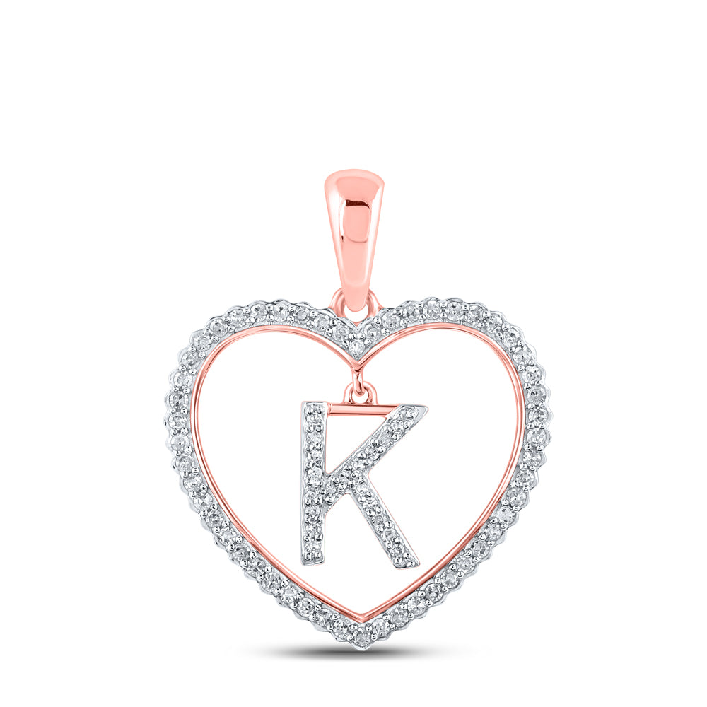 0.27 Ctw Natural Diamond Heart Dangle Initial Letter K Pendant in 10k Rose Gold
