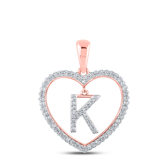 0.27 Ctw Natural Diamond Heart Dangle Initial Letter K Pendant in 10k Rose Gold