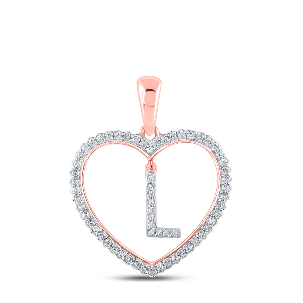 0.23 Ctw Natural Diamond Heart Dangle Initial Letter L Pendant in 10k Rose Gold