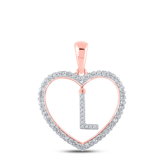 0.23 Ctw Natural Diamond Heart Dangle Initial Letter L Pendant in 10k Rose Gold