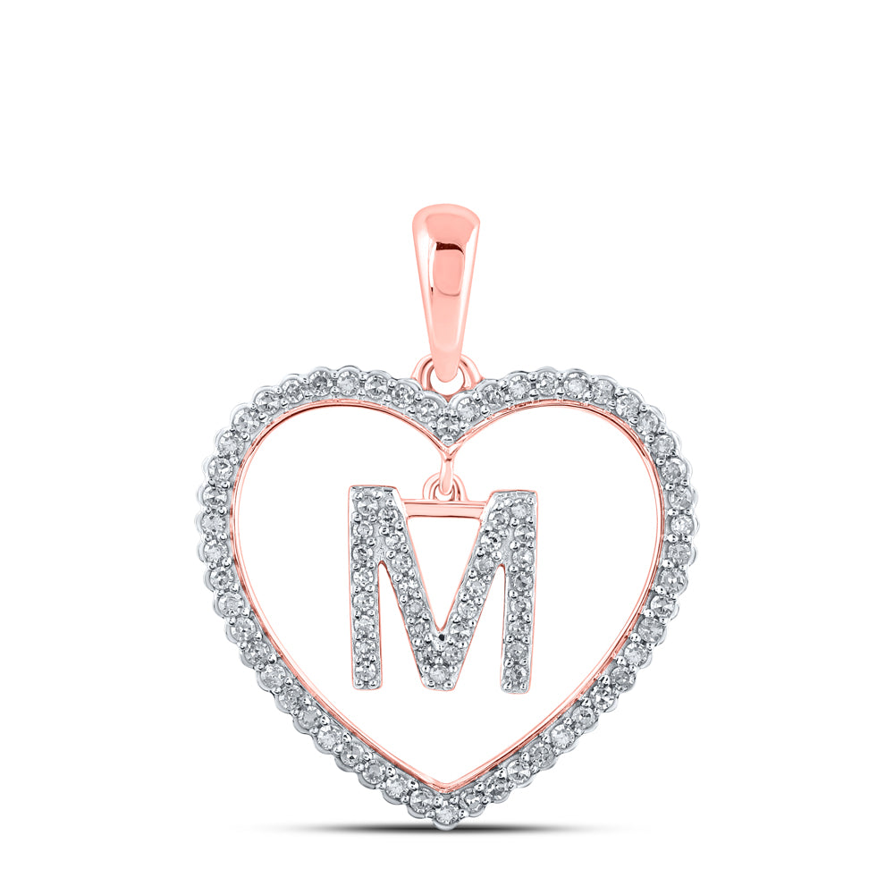 0.27 Ctw Natural Diamond Heart Dangle Initial Letter M Pendant in 10k Rose Gold