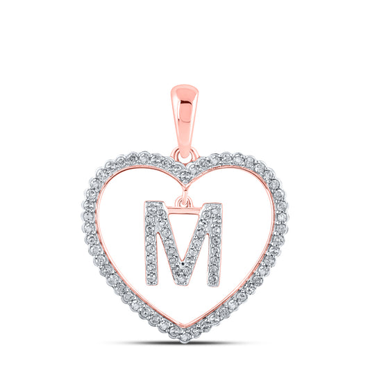 0.27 Ctw Natural Diamond Heart Dangle Initial Letter M Pendant in 10k Rose Gold