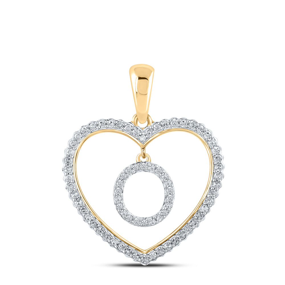 0.25 Ctw Natural Diamond Heart Dangle Initial Letter O Pendant in 10k Yellow Gold