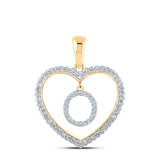 0.25 Ctw Natural Diamond Heart Dangle Initial Letter O Pendant in 10k Yellow Gold