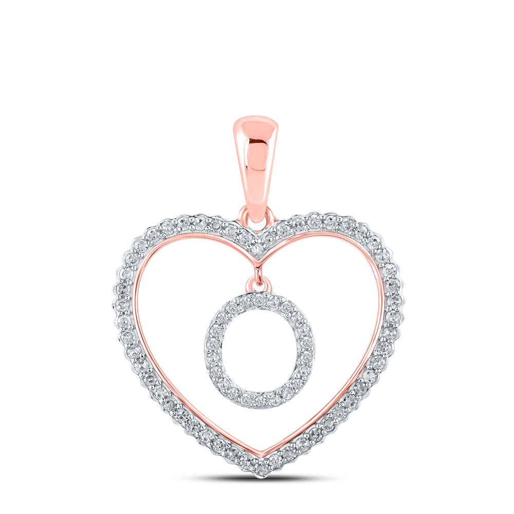 0.25 Ctw Natural Diamond Heart Dangle Initial Letter O Pendant in 10k Rose Gold
