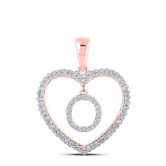 0.25 Ctw Natural Diamond Heart Dangle Initial Letter O Pendant in 10k Rose Gold