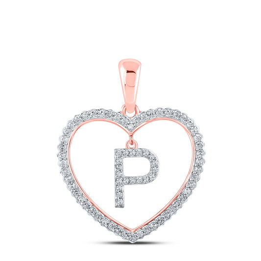 0.27 Ctw Natural Diamond Heart Dangle Initial Letter P Pendant in 10k Rose Gold