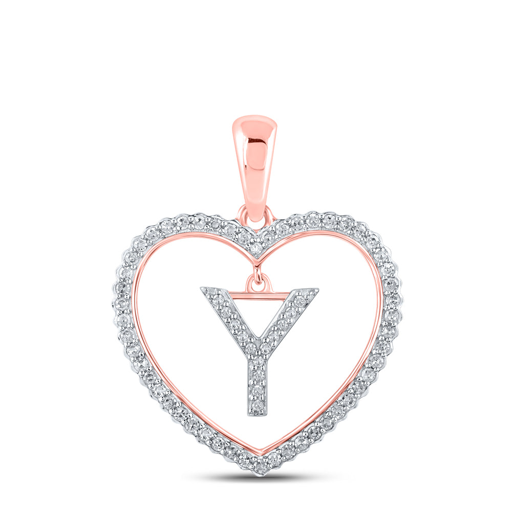 0.23 Ctw Natural Diamond Heart Dangle Initial Letter Y Pendant in 10k Rose Gold