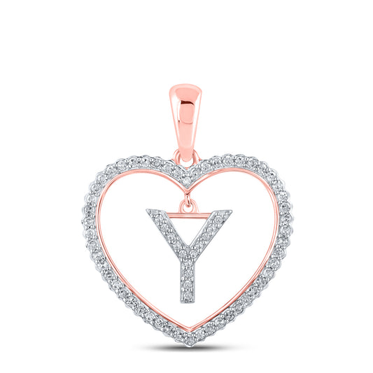 0.23 Ctw Natural Diamond Heart Dangle Initial Letter Y Pendant in 10k Rose Gold