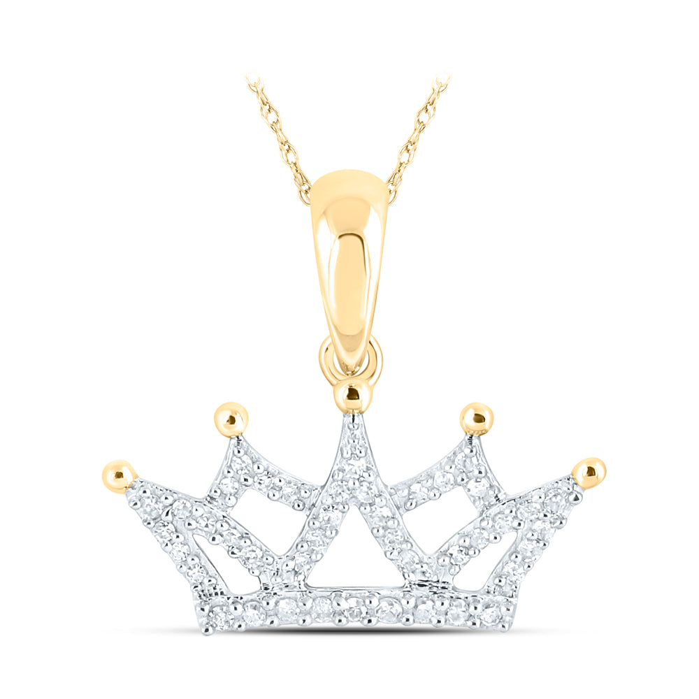0.15 Ctw Natural Diamond Crown Gift Pendant in 10k Yellow Gold
