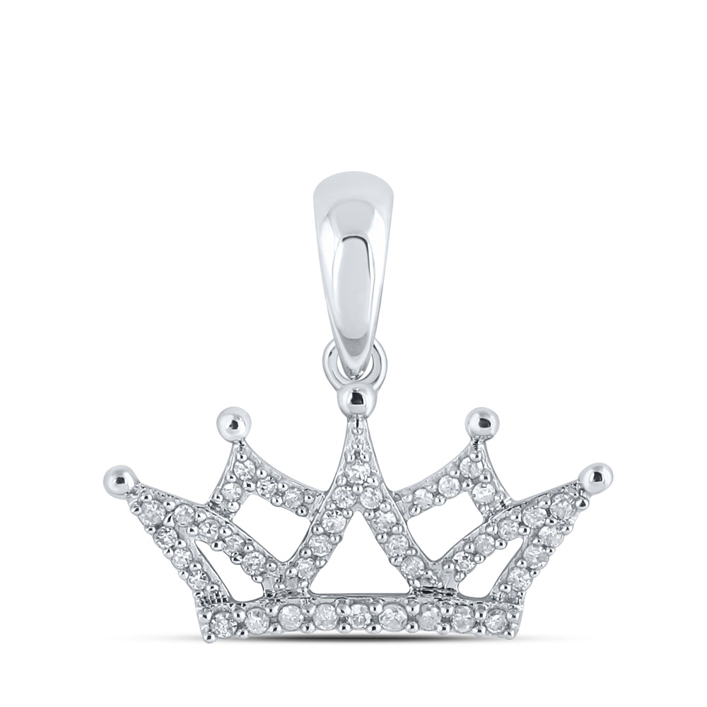 0.15 Ctw Natural Diamond Crown Gift Pendant in 10k White Gold