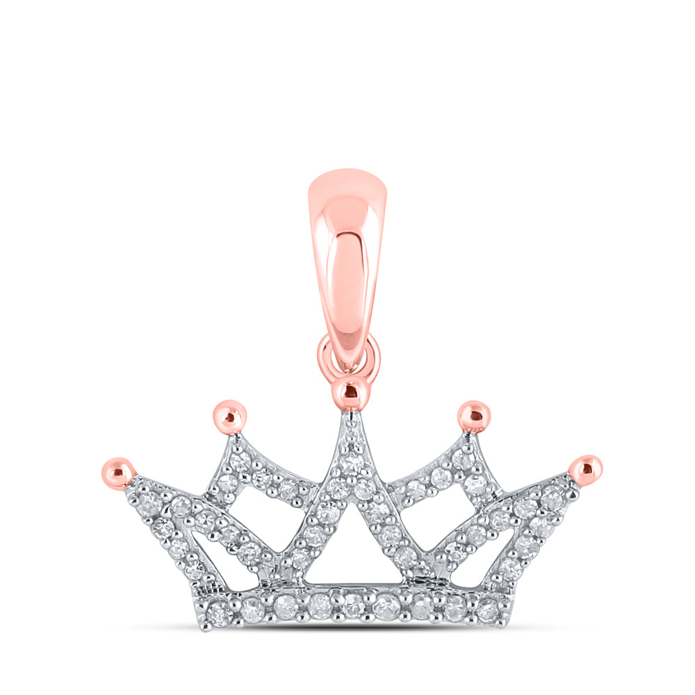 0.15 Ctw Natural Diamond Crown Gift Pendant in 10k Rose Gold