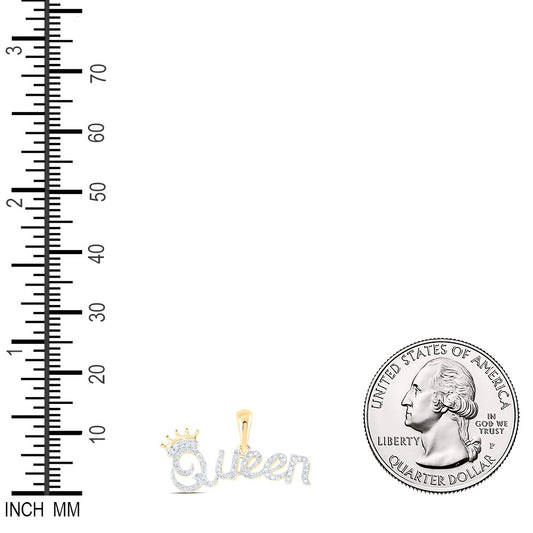0.16 Ctw Natural Diamond Crown Queen Nameplate Hiphop Pendant in 10k Yellow Gold