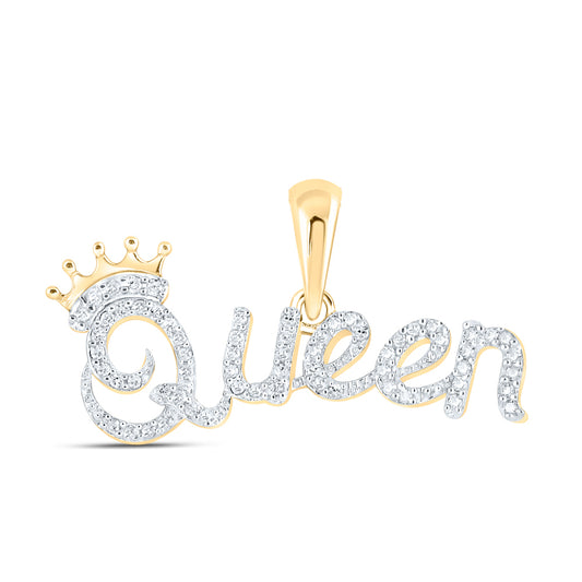 0.16 Ctw Natural Diamond Crown Queen Nameplate Hiphop Pendant in 10k Yellow Gold