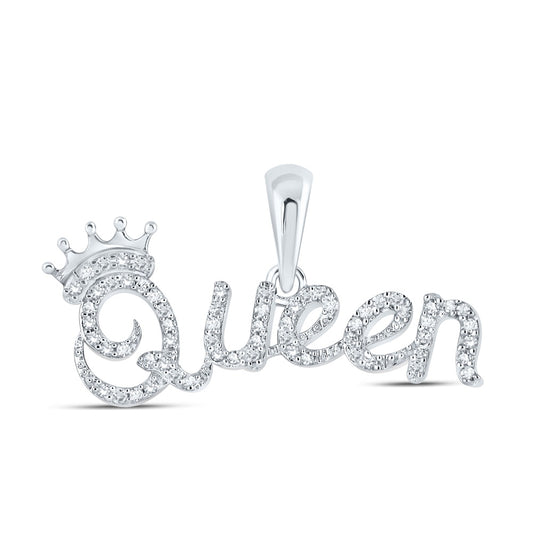 0.16 Ctw Natural Diamond Crown Queen Nameplate Hiphop Pendant in 10k White Gold
