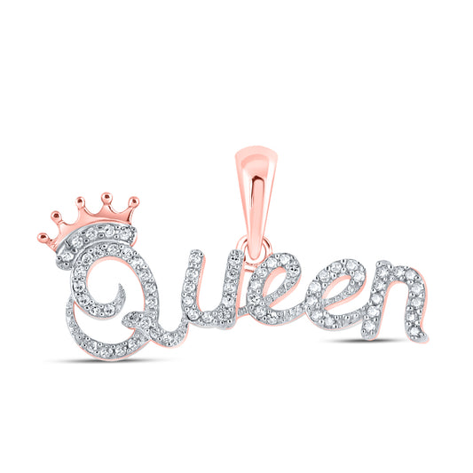 0.16 Ctw Natural Diamond Crown Queen Nameplate Hiphop Pendant in 10k Rose Gold