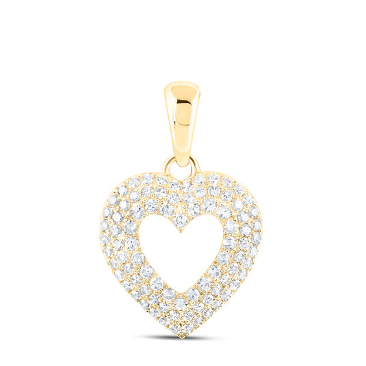 0.49 Ctw Natural Diamond Open Heart Pendant in 10k Yellow Gold