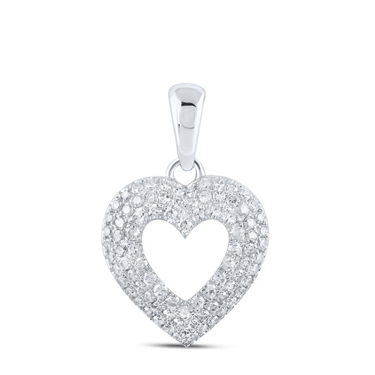 0.47 Ctw Natural Diamond Open Heart Pendant in 10k White Gold