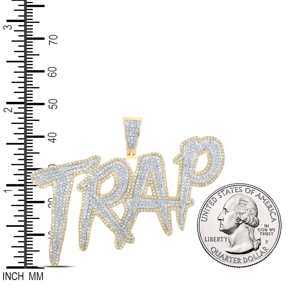 2.98 Ctw Natural Diamond Trap Nameplate Pendant in 10k Two-tone Gold
