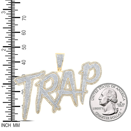 2.98 Ctw Natural Diamond Trap Nameplate Pendant in 10k Two-tone Gold