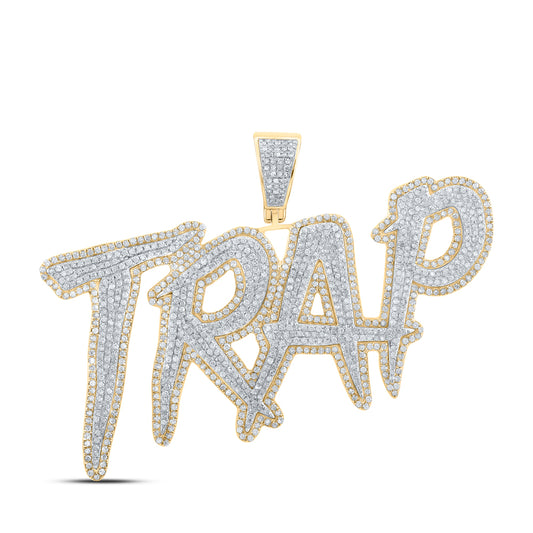 2.98 Ctw Natural Diamond Trap Nameplate Pendant in 10k Two-tone Gold