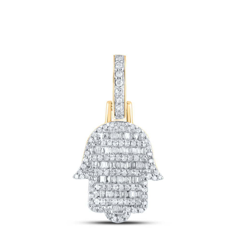 0.52 Ctw Natural Diamond Hiphop Hamza Religious Pendant in 10k Yellow Gold