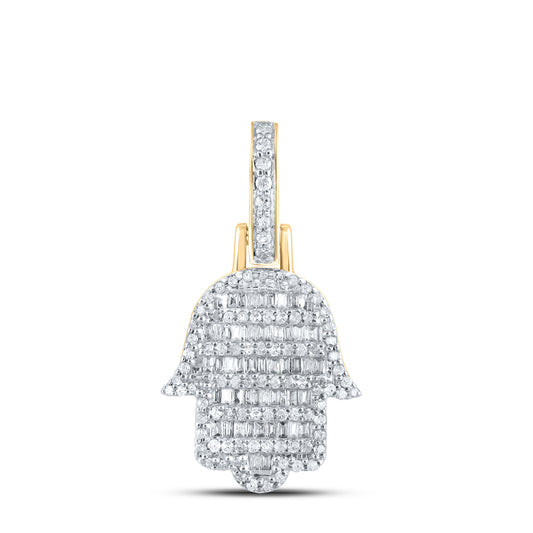 0.52 Ctw Natural Diamond Hiphop Hamza Religious Pendant in 10k Yellow Gold