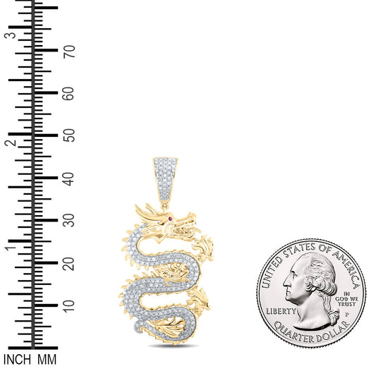 0.65 Ctw Natural Diamond Dragon Charm Pendant in 10k Yellow Gold