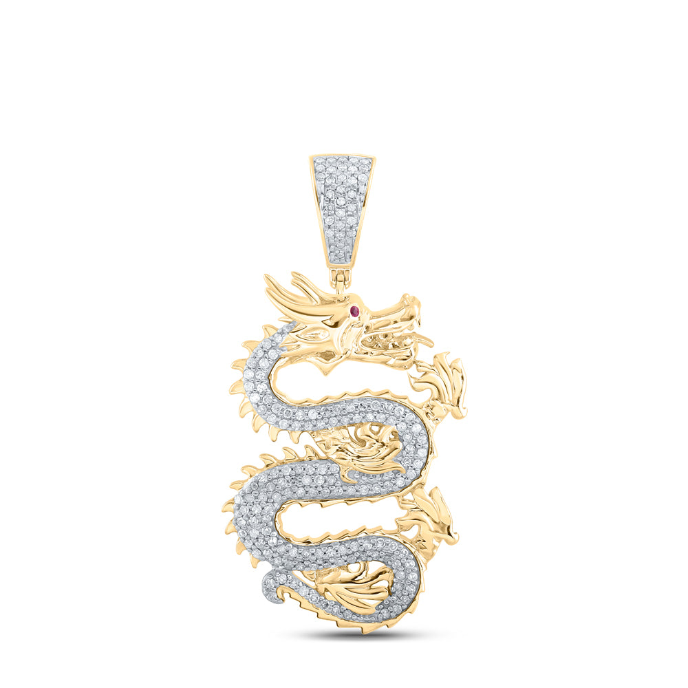 0.65 Ctw Natural Diamond Dragon Charm Pendant in 10k Yellow Gold