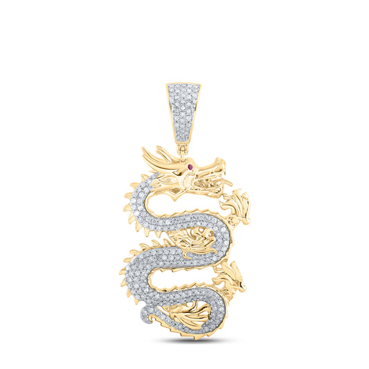 0.65 Ctw Natural Diamond Dragon Charm Pendant in 10k Yellow Gold