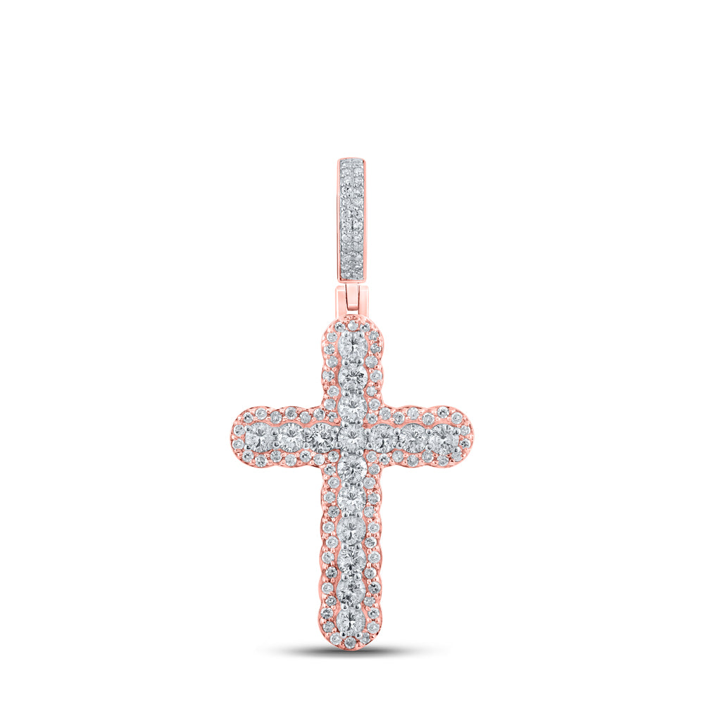 1.27 Ctw Natural Diamond Cross Religious Pendant in 10k Two-tone Gold