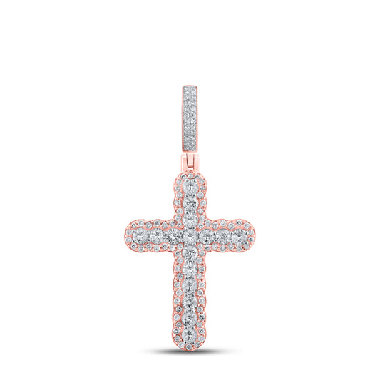 1.27 Ctw Natural Diamond Cross Religious Pendant in 10k Two-tone Gold