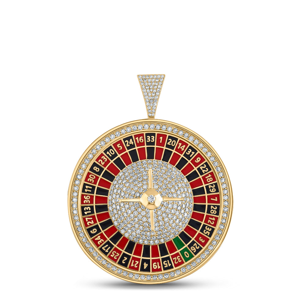 5.08 Ctw Natural Diamond Roulette Wheel Casino Pendant in 10k Yellow Gold