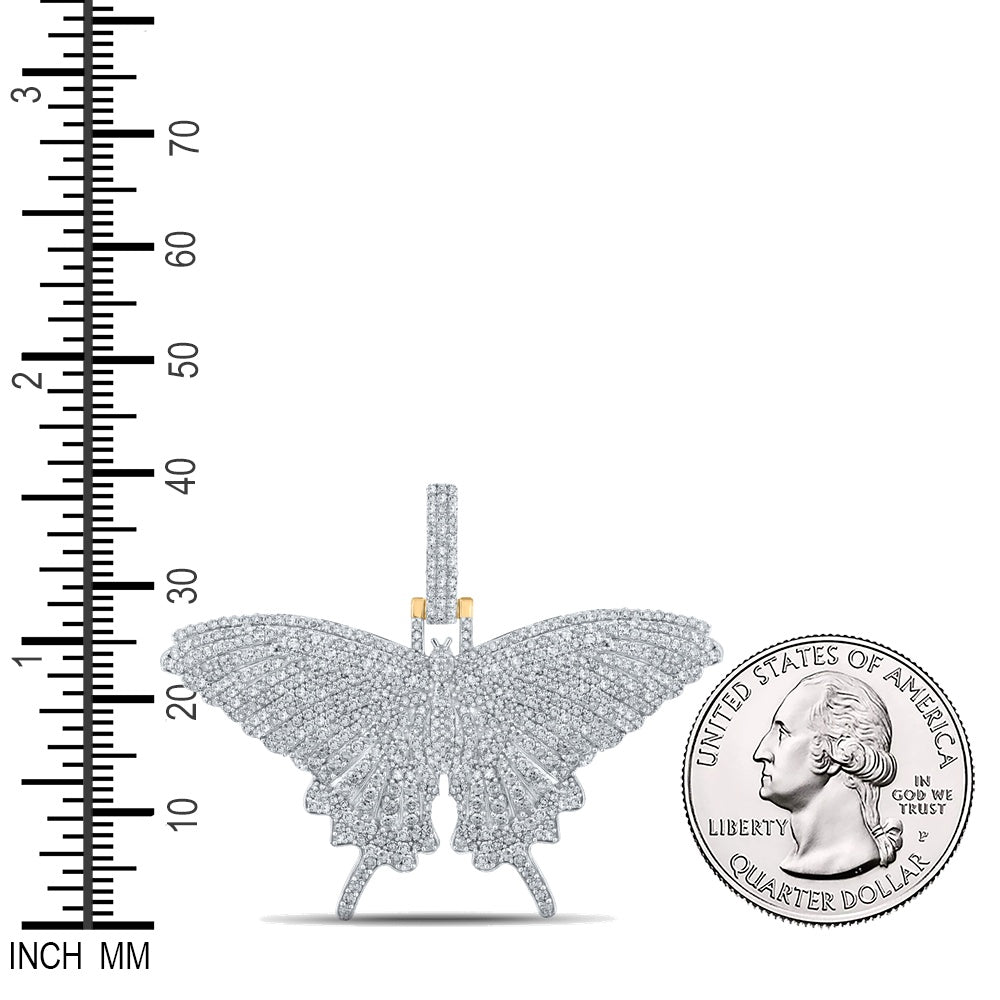 2.72 Ctw Natural Diamond Cluster Hiphop Butterfly Pendant in 14k Yellow Gold