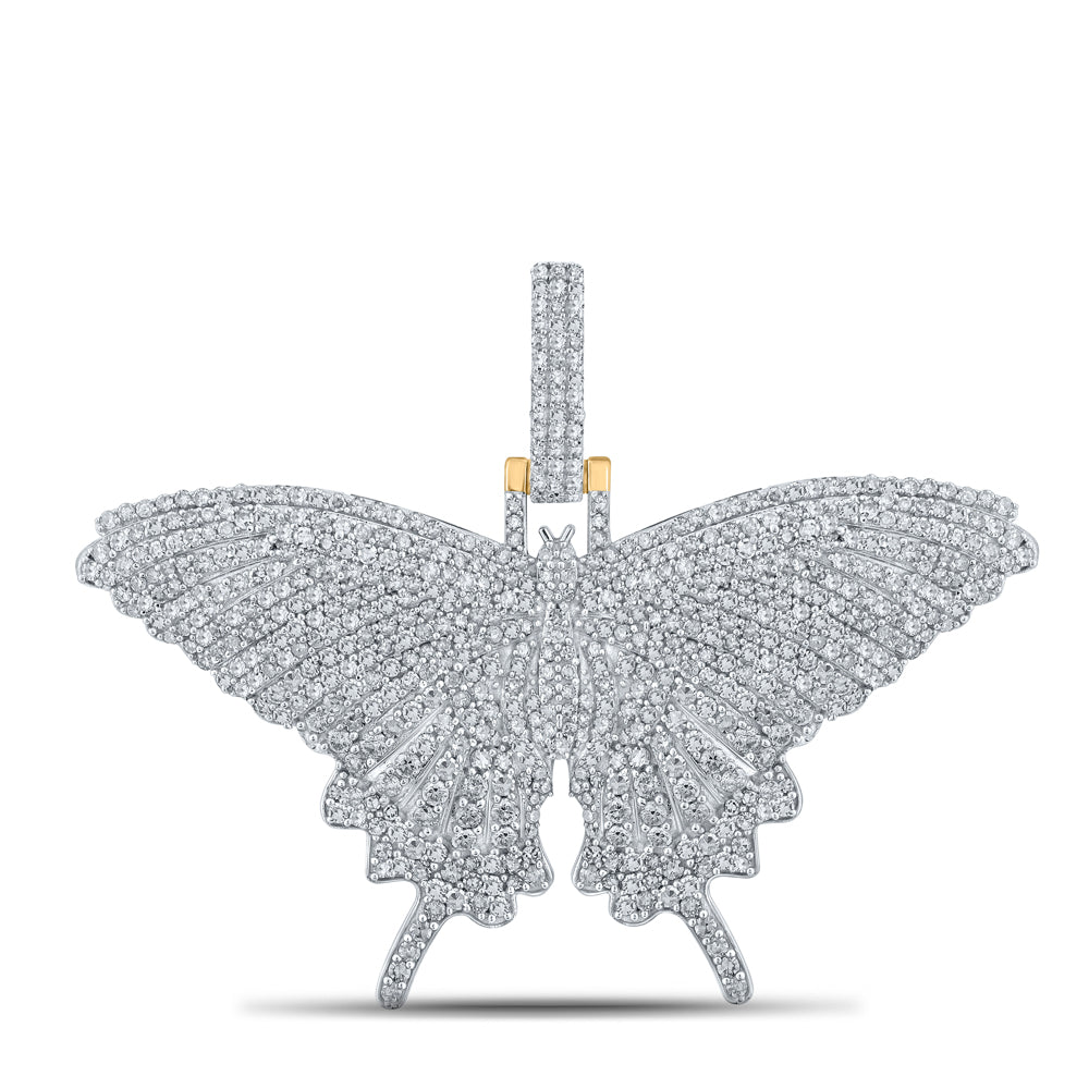 2.72 Ctw Natural Diamond Cluster Hiphop Butterfly Pendant in 14k Yellow Gold