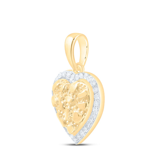 0.07 Ctw Natural Diamond Nugget Heart Gift Pendant in 10k Yellow Gold