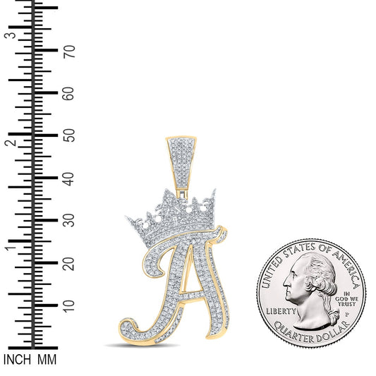 1.57 Ctw Natural Diamond Crown Initial Letter Alphabet A Pendant in 10k Two-tone Gold