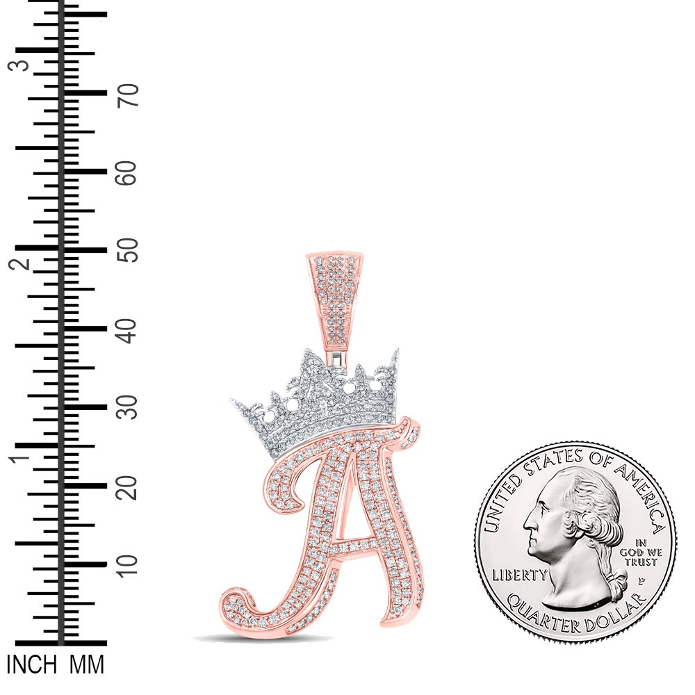 1.57 Ctw Natural Diamond Crown Initial Letter Alphabet A Pendant in 10k Two-tone Gold