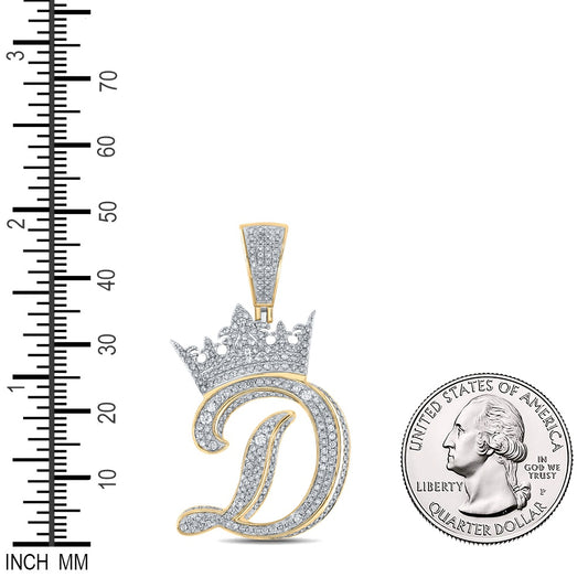 1.59 Ctw Natural Diamond Crown Initial Letter Alphabet D Pendant in 10k Two-tone Gold