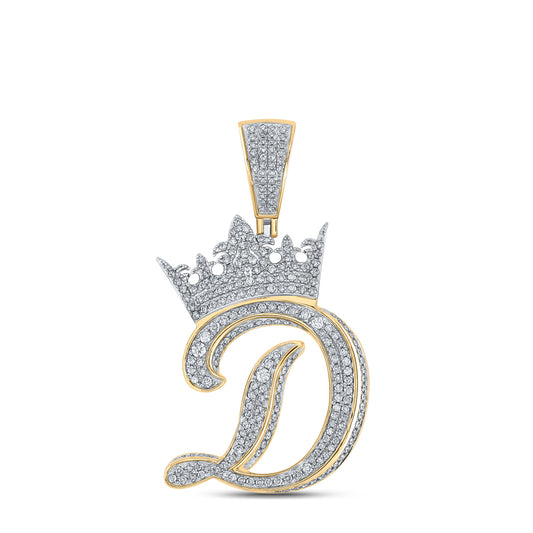 1.59 Ctw Natural Diamond Crown Initial Letter Alphabet D Pendant in 10k Two-tone Gold