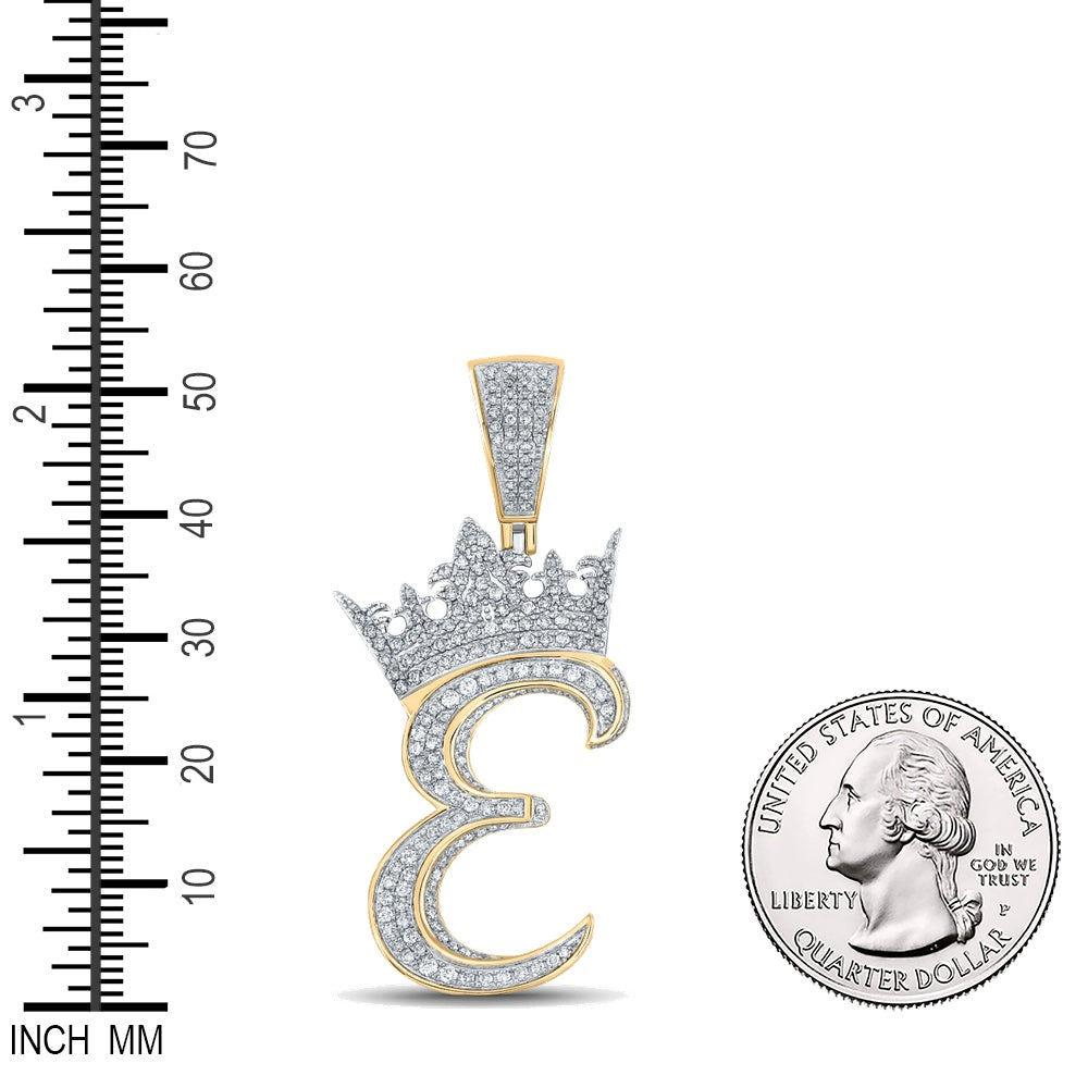 1.18 Ctw Natural Diamond Crown Initial Letter Alphabet E Pendant in 10k Two-tone Gold