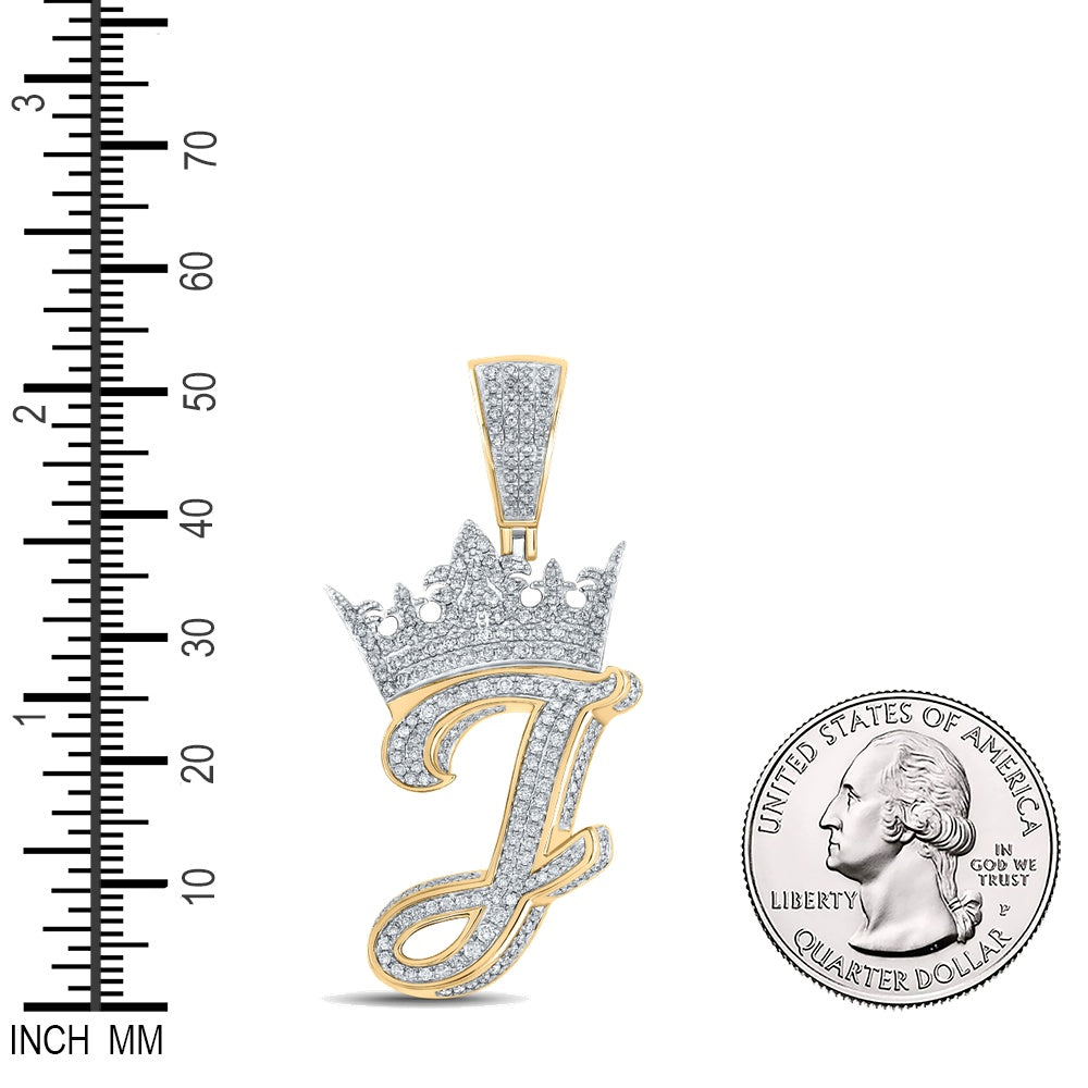 1.26 Ctw Natural Diamond Crown Initial Letter Alphabet J Pendant in 10k Two-tone Gold
