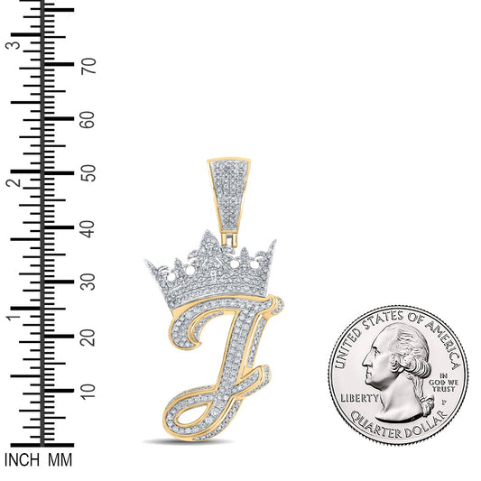 1.26 Ctw Natural Diamond Crown Initial Letter Alphabet J Pendant in 10k Two-tone Gold