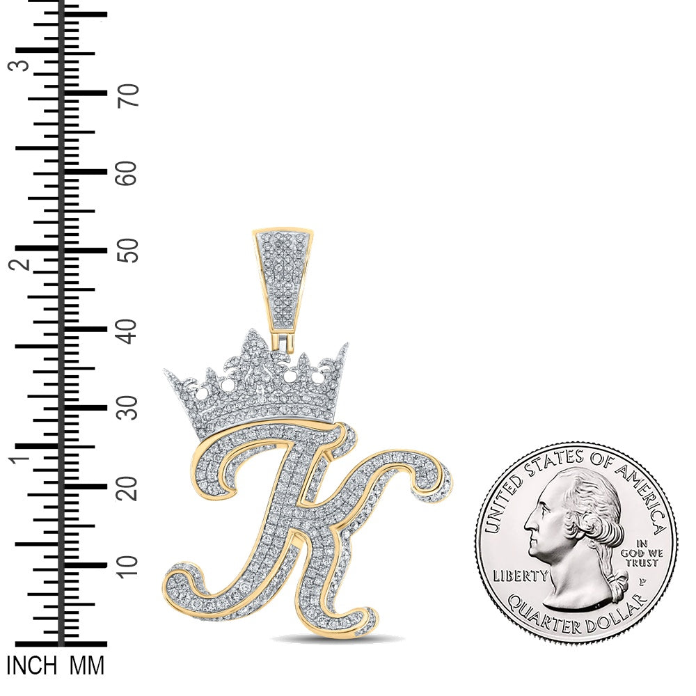1.94 Ctw Natural Diamond Crown Initial Letter Alphabet K Pendant in 10k Two-tone Gold