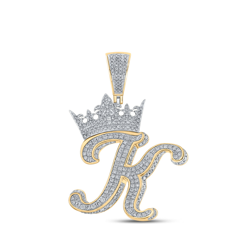 1.94 Ctw Natural Diamond Crown Initial Letter Alphabet K Pendant in 10k Two-tone Gold