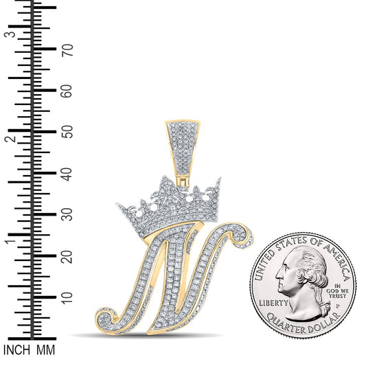 1.43 Ctw Natural Diamond Crown Initial Letter Alphabet N Pendant in 10k Two-tone Gold